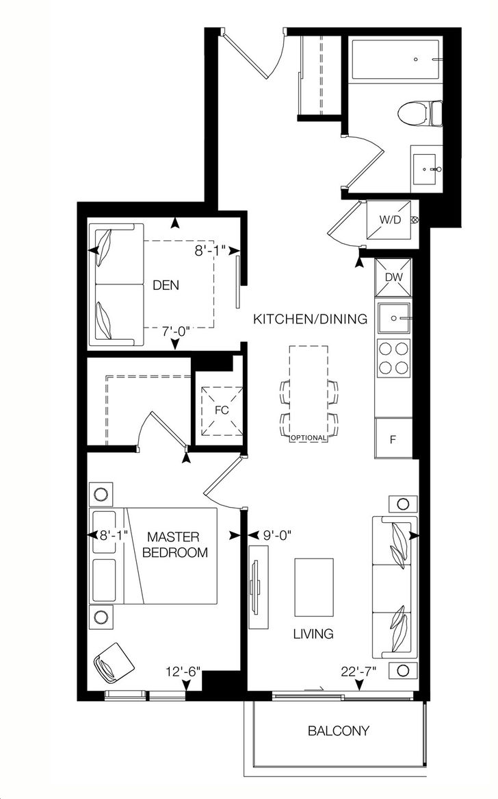 1 Jarvis Street Condos by EMBLEM |Amethyst-1 Floorplan 1 bed & 1 bath