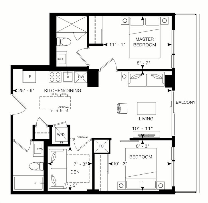 1 Jarvis Street Condos by EMBLEM |Chenille-1 Floorplan 2 bed & 2 bath