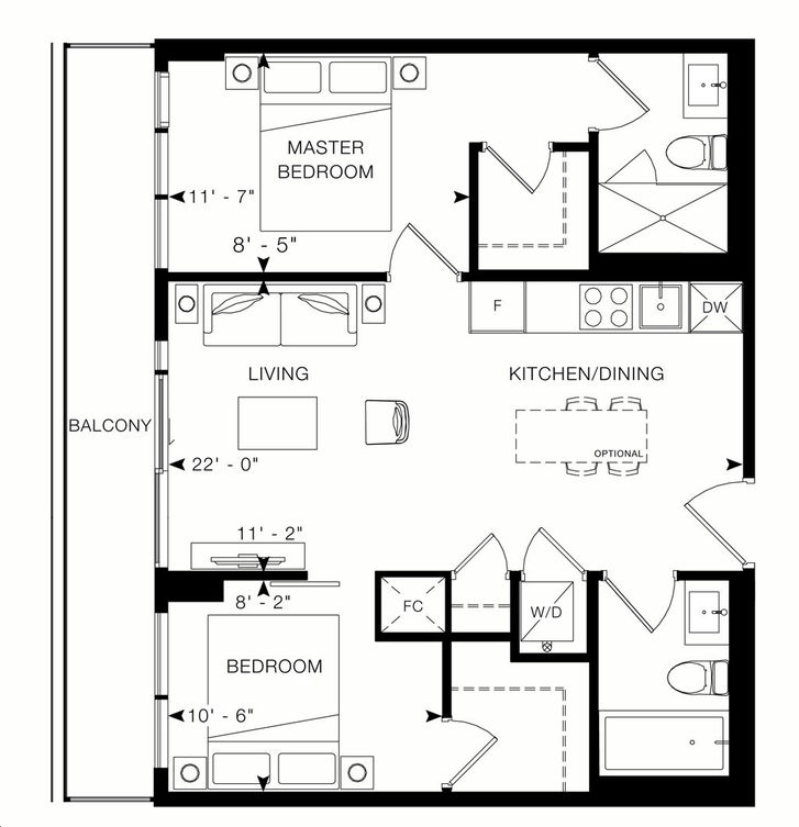 1 Jarvis Street Condos by EMBLEM |Coral Floorplan 2 bed & 2 bath