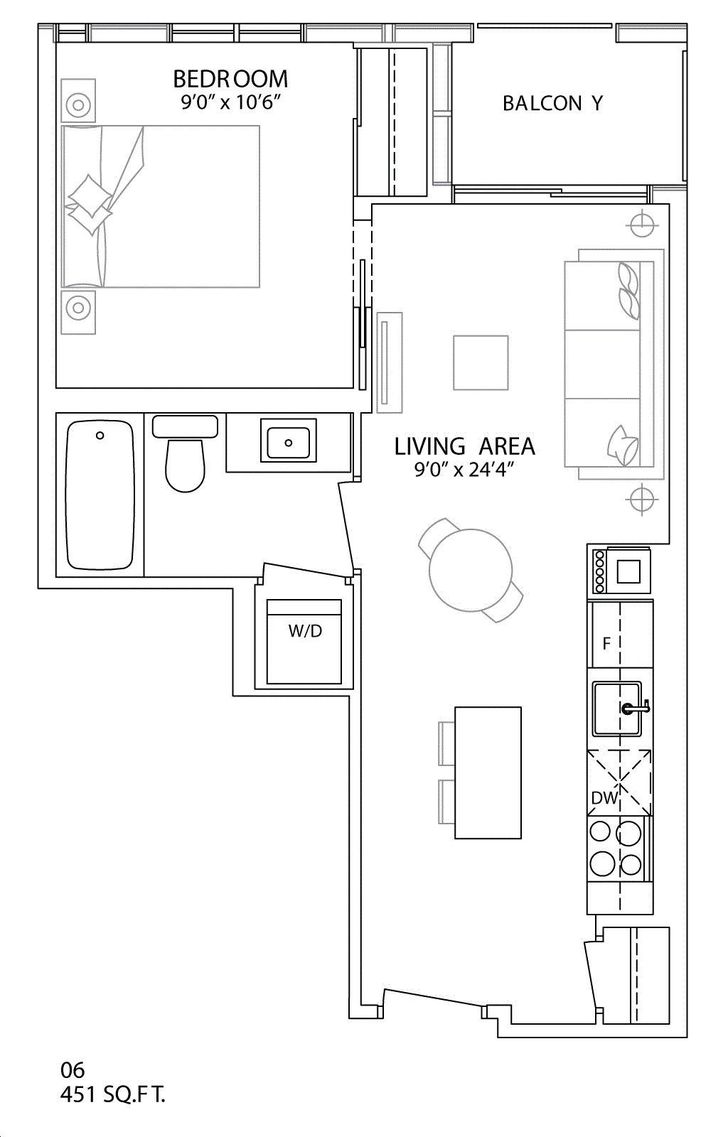 1 Yorkville Condos by Bazis 1A Floorplan 1 bed & 1 bath