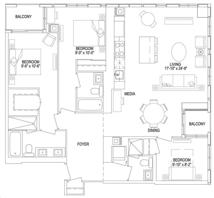 1 Yorkville Condos by Bazis |3B Floorplan 3 bed & 2.5 bath