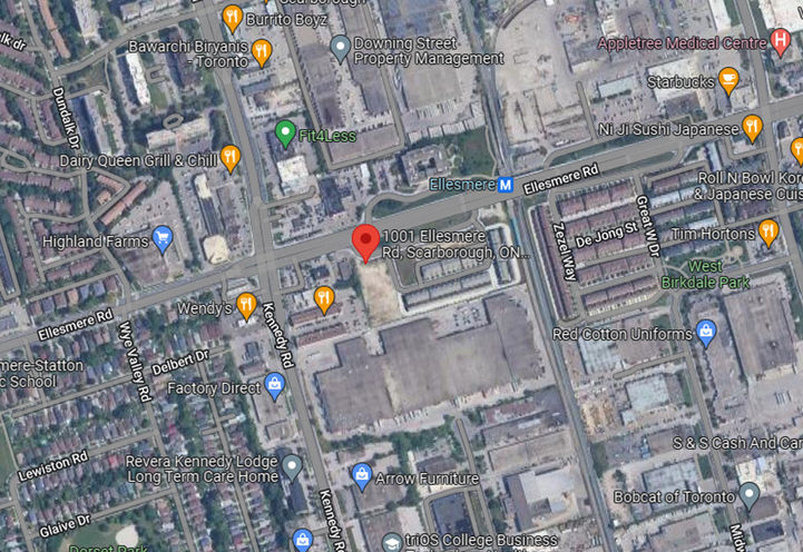 1001 Ellesmere Road Condos Satellite Map View of Project Location