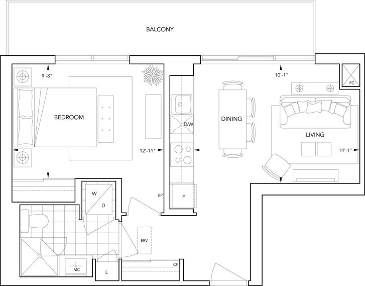 101 Erskine Condo by Tridel |1B Floorplan 1 bed & 1 bath