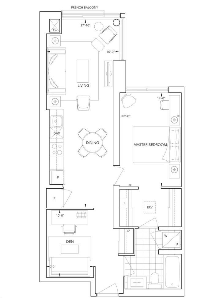 101 Erskine Condo by Tridel |1F1+D Floorplan 1 bed & 1 bath