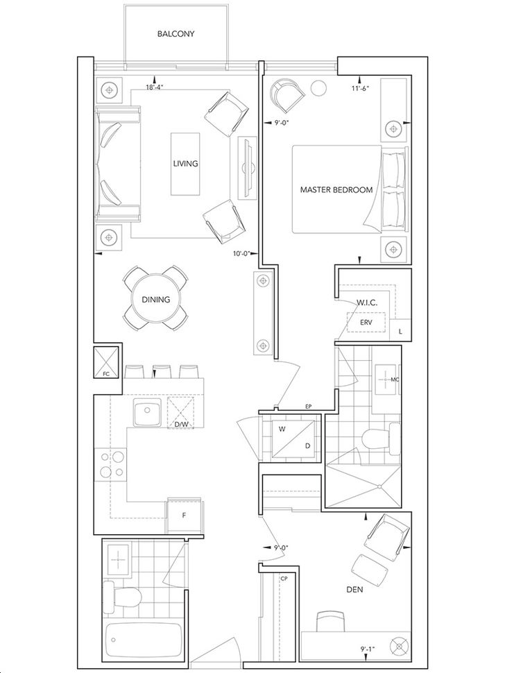 101 Erskine Condo by Tridel |1X+D Floorplan 1 bed & 2 bath