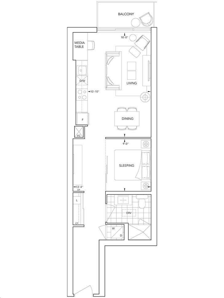 101 Erskine Condo by Tridel S4 Floorplan 1 bed & 1 bath