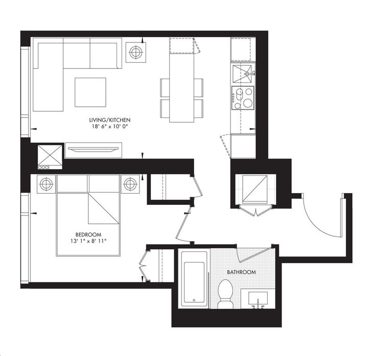 11 YV Condos by Metropia |Yorkville 10 Floorplan 1 bed & 1 bath