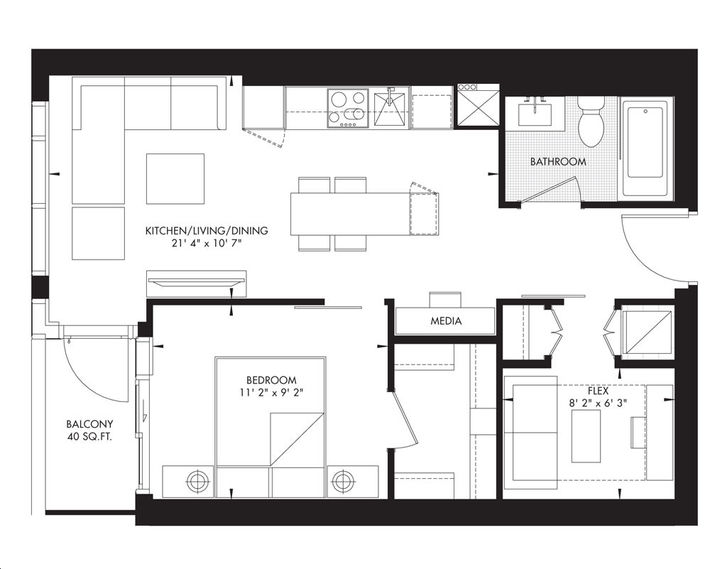 11 YV Condos by Metropia |Yorkville 25 Floorplan 1 bed & 1 bath