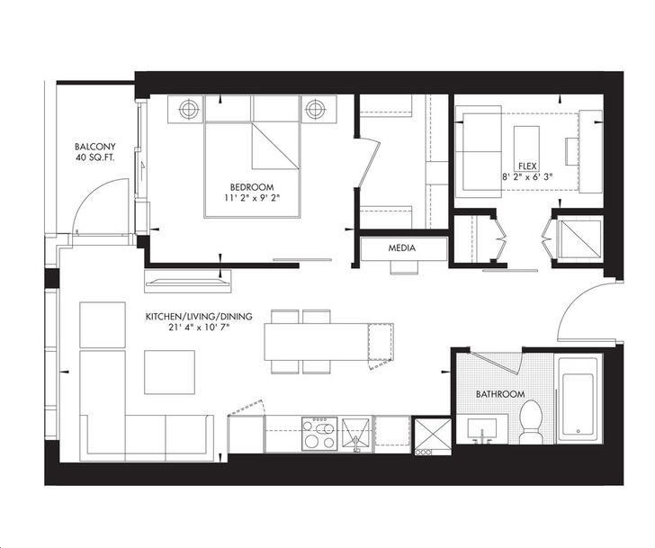 11 YV Condos by Metropia |Yorkville 26 Floorplan 1 bed & 1 bath