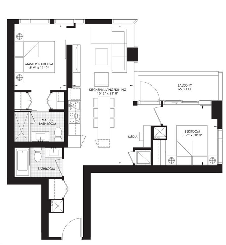 11 YV Condos by Metropia |Yorkville 36 Floorplan 2 bed & 2 bath