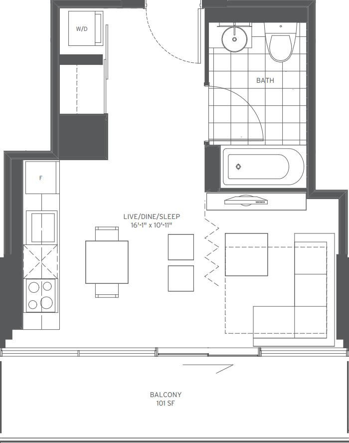 150 Redpath Condos by Freed |359 Floorplan 0 bed & 1 bath