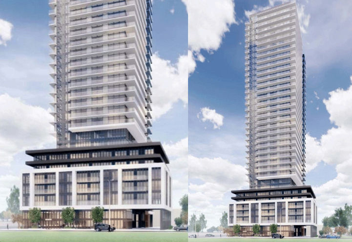 Split Screen View of Podium and Condo Tower at 1821 Weston