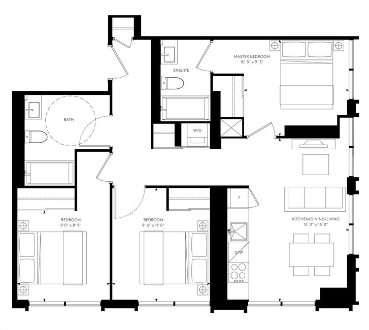 199 Church Condos by CentreCourt |Church860 Floorplan 3 bed & 2 bath