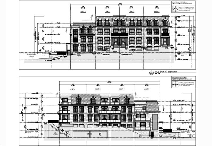 North and South Facing Elevation Drawings of 206 Russell Hill Road