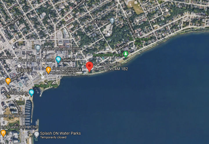 217 Dunlop Street Condos Satellite Map View of Project Location