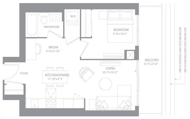 2221 Yonge Condos by Tower-Hill |Melbourne Floorplan 1 bed & 1 bath