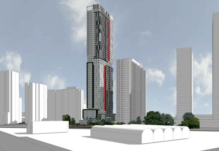 25 Mabelle Avenue Condos Preliminary Rendering of Tower from Street