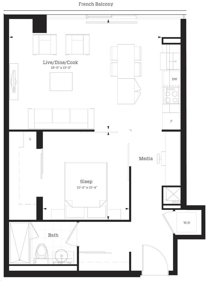 383 Sorauren Condos by Gairloch |B9 Floorplan 1 bed & 1 bath