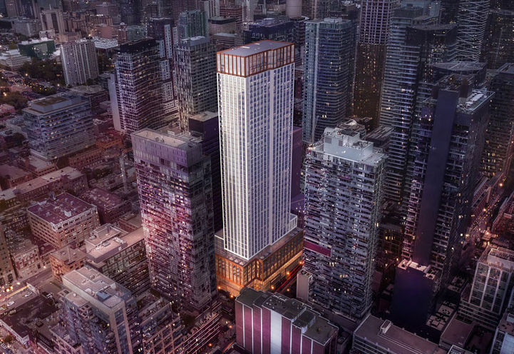 400 King West Condos Bird's Eye View of Tower Exteriors at Dusk