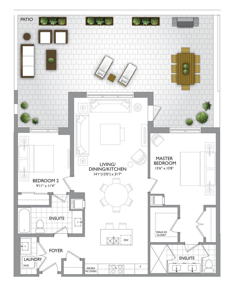 42 Mill St Condos By Amico Garden Suites 102 Floorplan 2 Bed 2