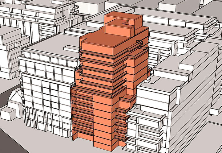 Aerial View of Massing Diagram for 504 Wellington St W Condos
