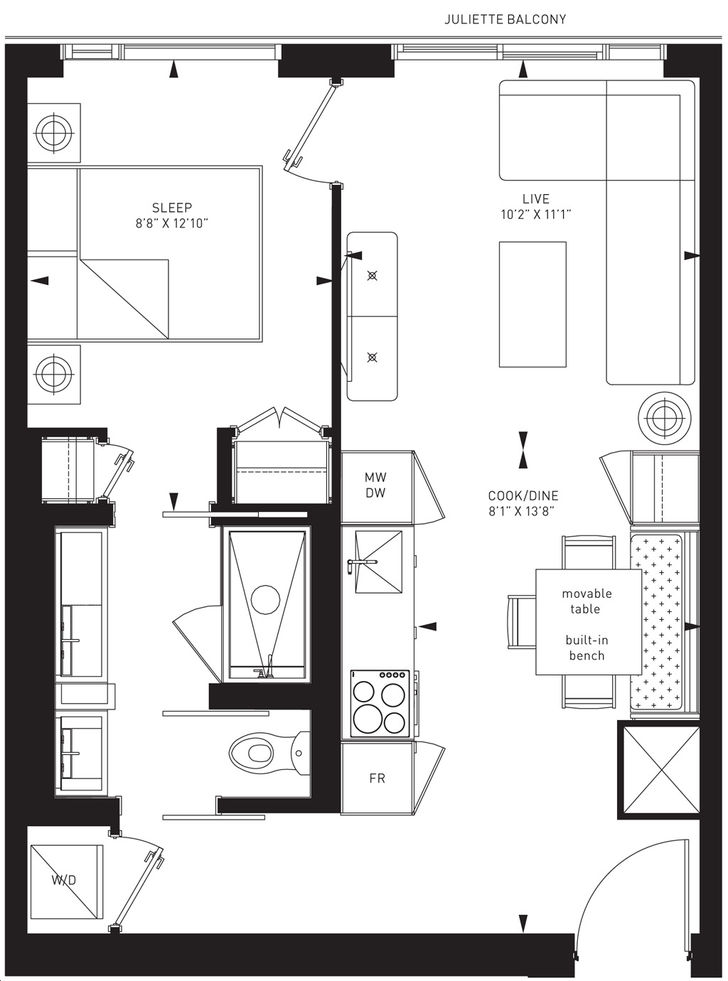 55C Condos by MOD |Suite 01A Floorplan 1 bed & 1 bath