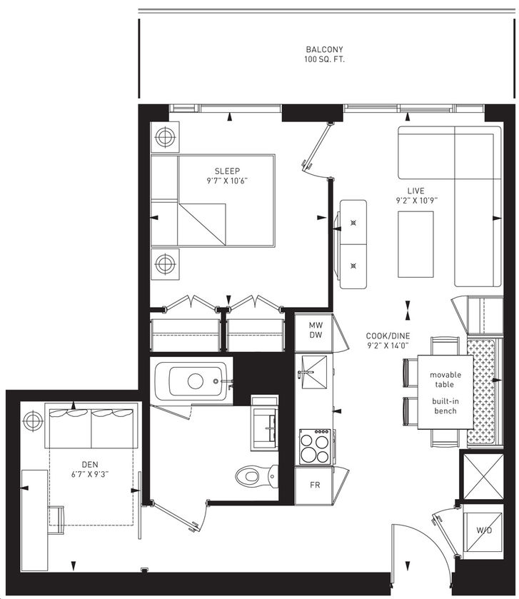 55C Condos by MOD |Suite 07B Floorplan 1 bed & 1 bath