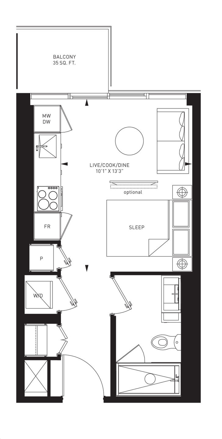 55C Condos by MOD |Suite 11D Floorplan 0 bed & 1 bath