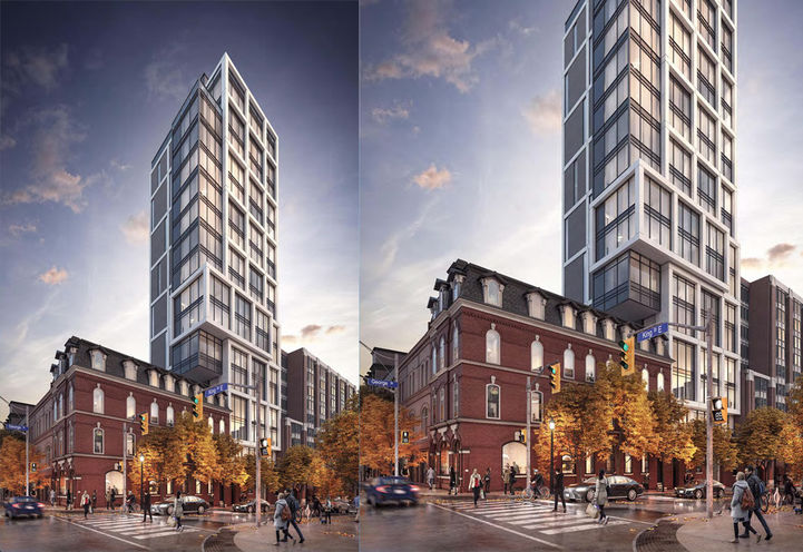 65 George Street Condos Split Screen Tower and Lower Level Exteriors