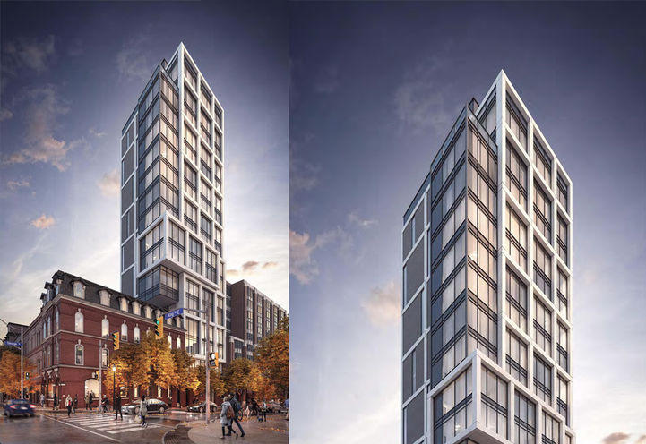 65 George Street Condos Split Screen Tower and Upper Level Exteriors