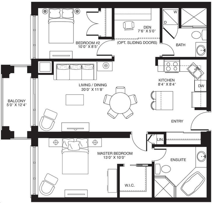 68 Main Street Condos by Sierra |Unit 2D Floorplan 2 bed & 2 bath