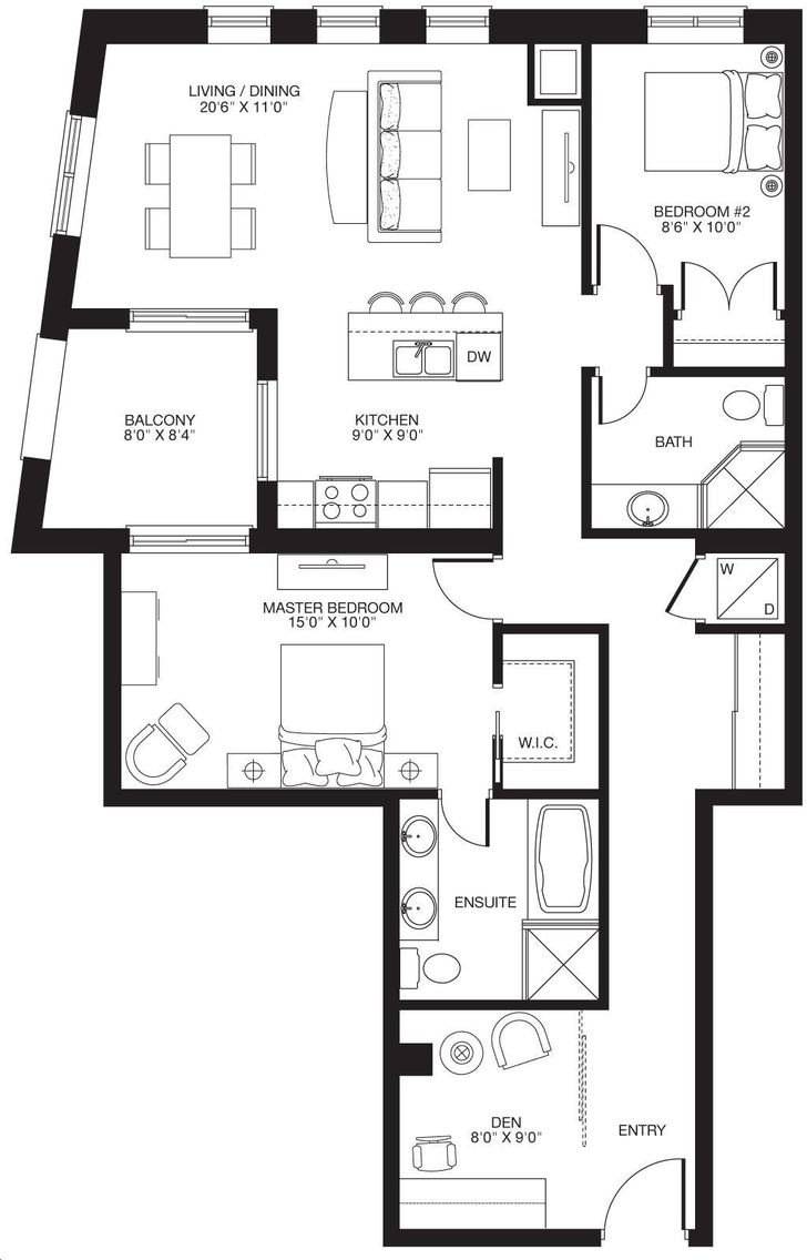 68 Main Street Condos by Sierra Unit 2T Floorplan 2 bed