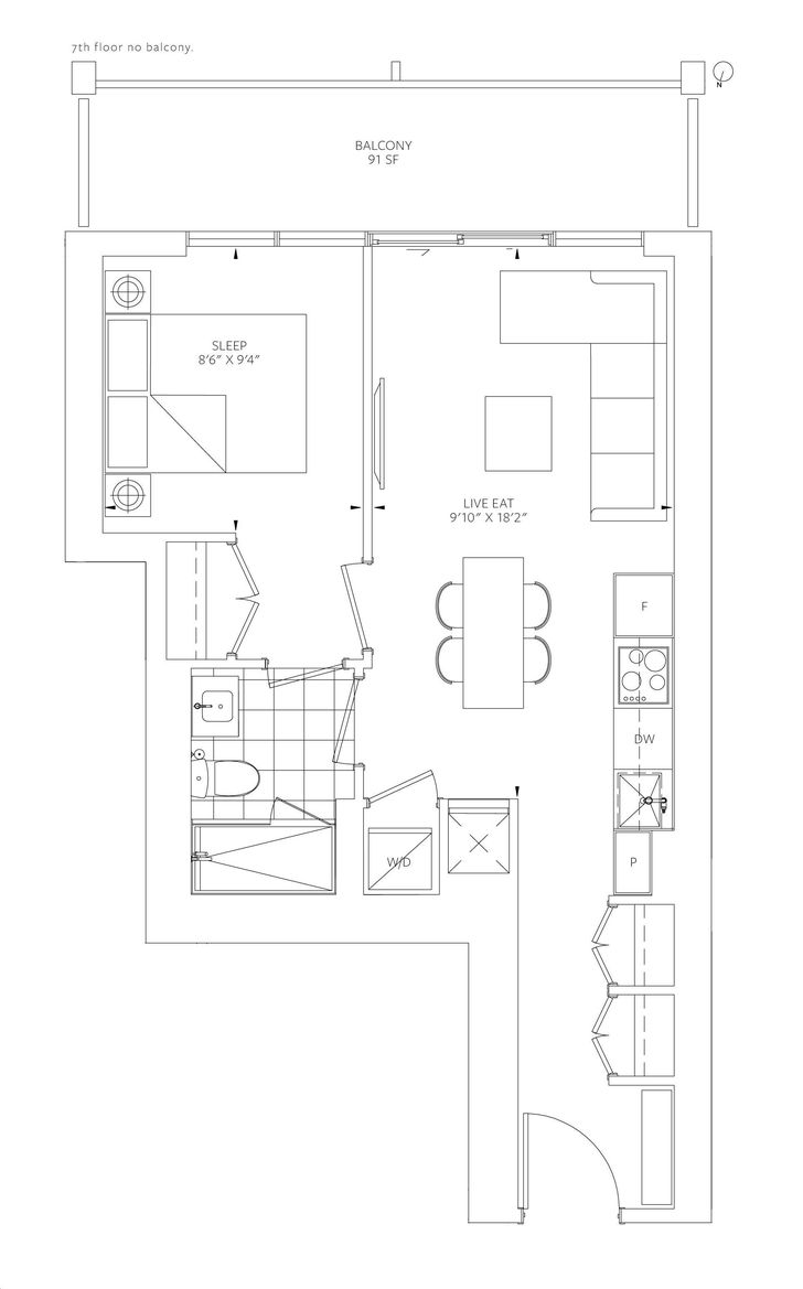 88 Queen Condos by St-Thomas-Development |A1 Floorplan 1 bed & 1 bath