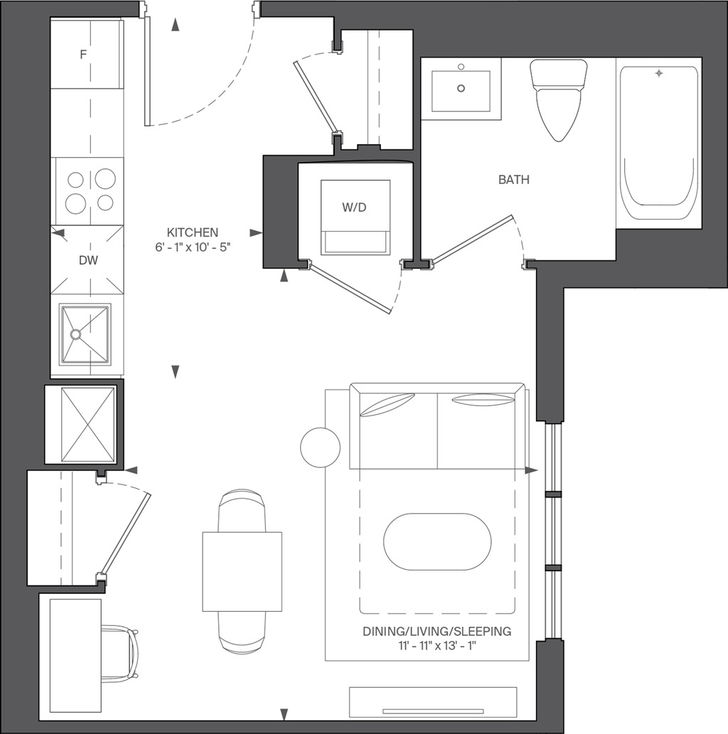 Above Condos by Riocan |A4 Floorplan 0 bed & 1 bath