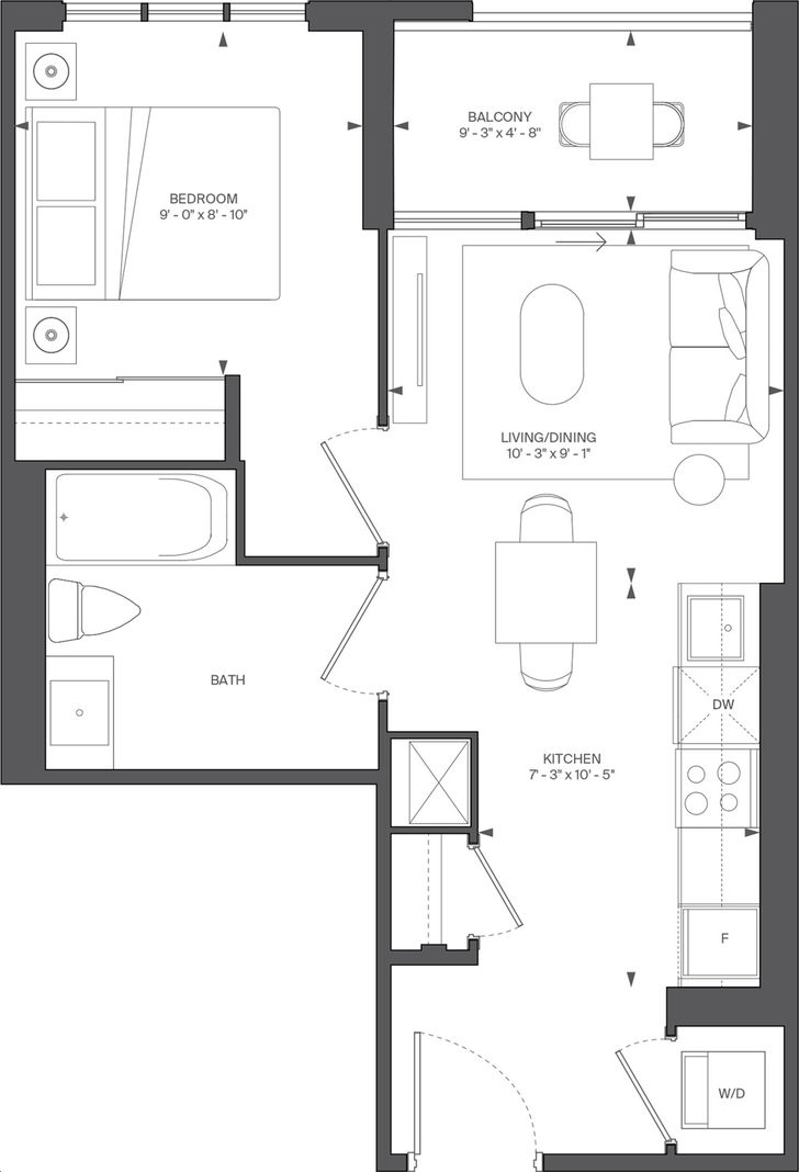 Above Condos by Riocan |B7 Floorplan 1 bed & 1 bath