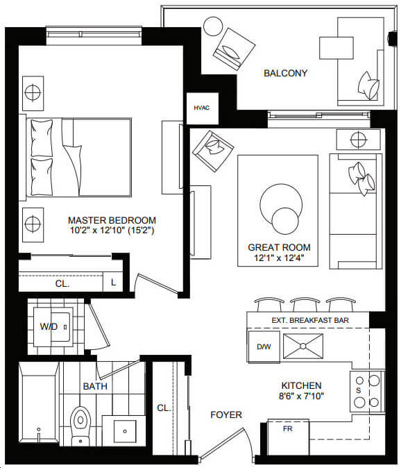 Affinity East Condos by Rosehaven |Ascent Floorplan 1 bed & 1 bath