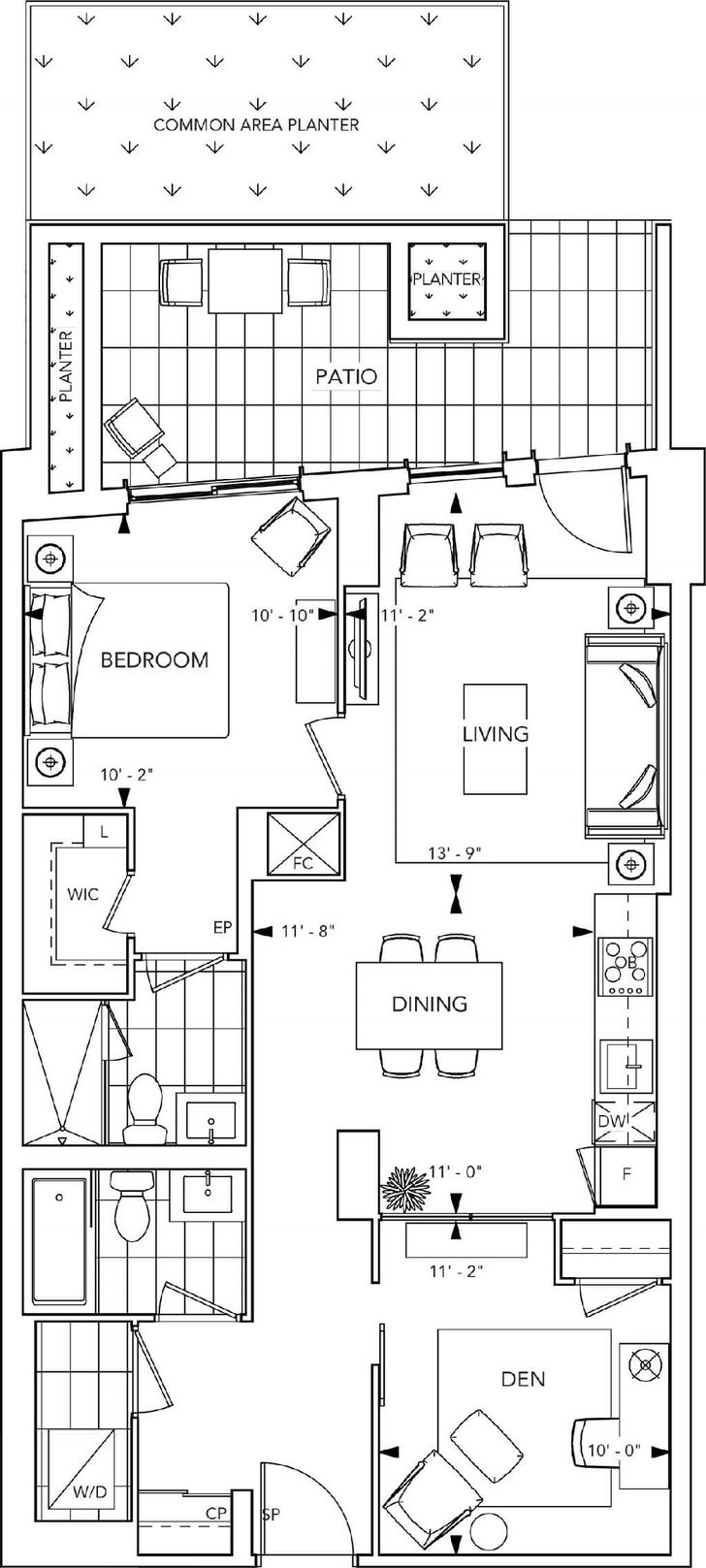 Aquabella at Bayside Condos by Tridel |1F+D Floorplan 1 bed & 2 bath