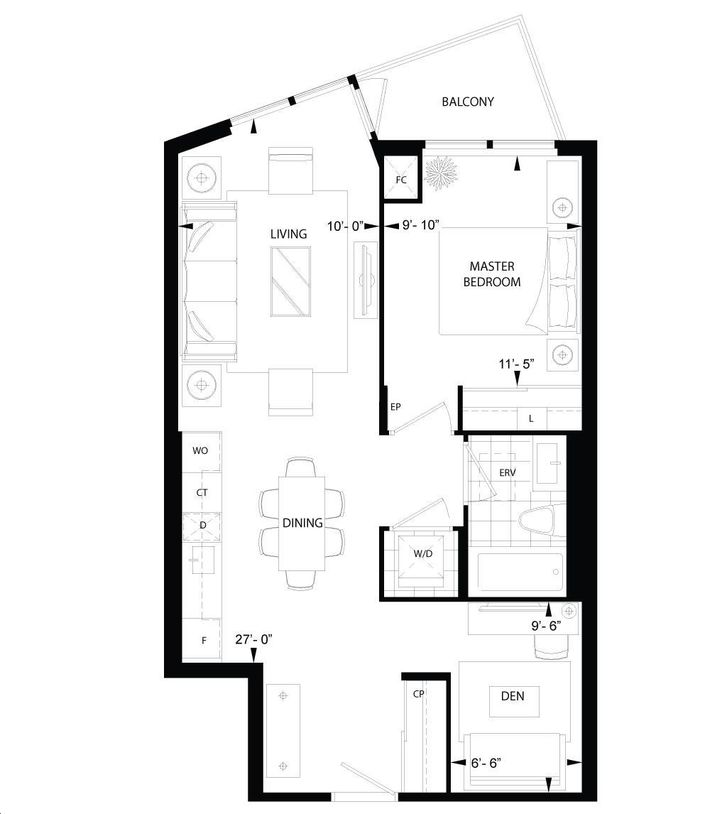 Aqualina at Bayside Toronto by Tridel |1S+D Floorplan 1 bed & 1 bath