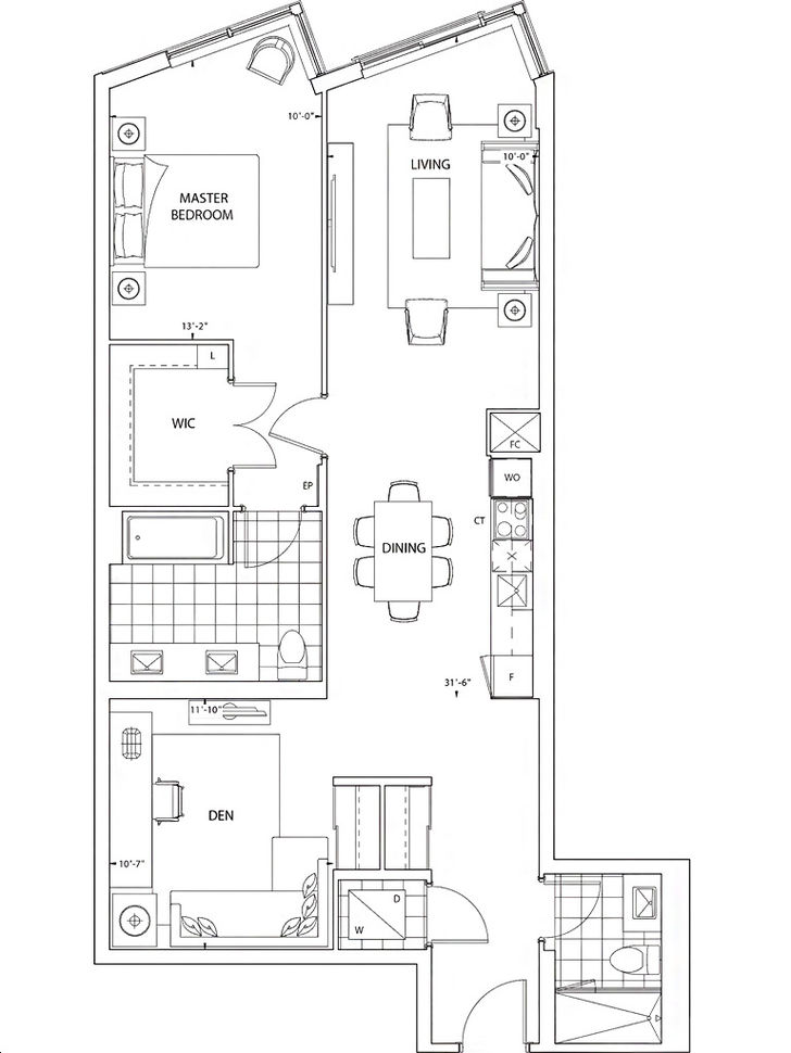 Aqualina at Bayside Toronto by Tridel |1V+D Floorplan 1 bed & 2 bath