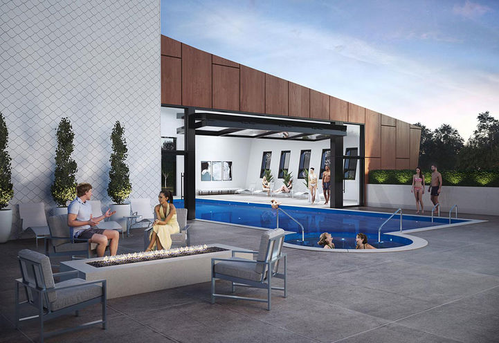 Aquaclub Pool and Outdoor Lounge with Patio Chairs at Aquavil Towns