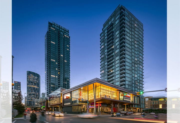 Arris Residences Calgary Exterior View of Tower at Dusk