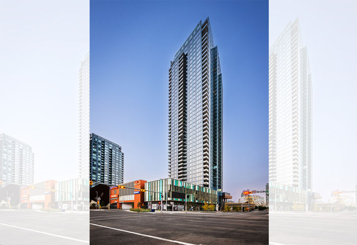 Arris Residences Calgary Street Level View of Tower Exteriors