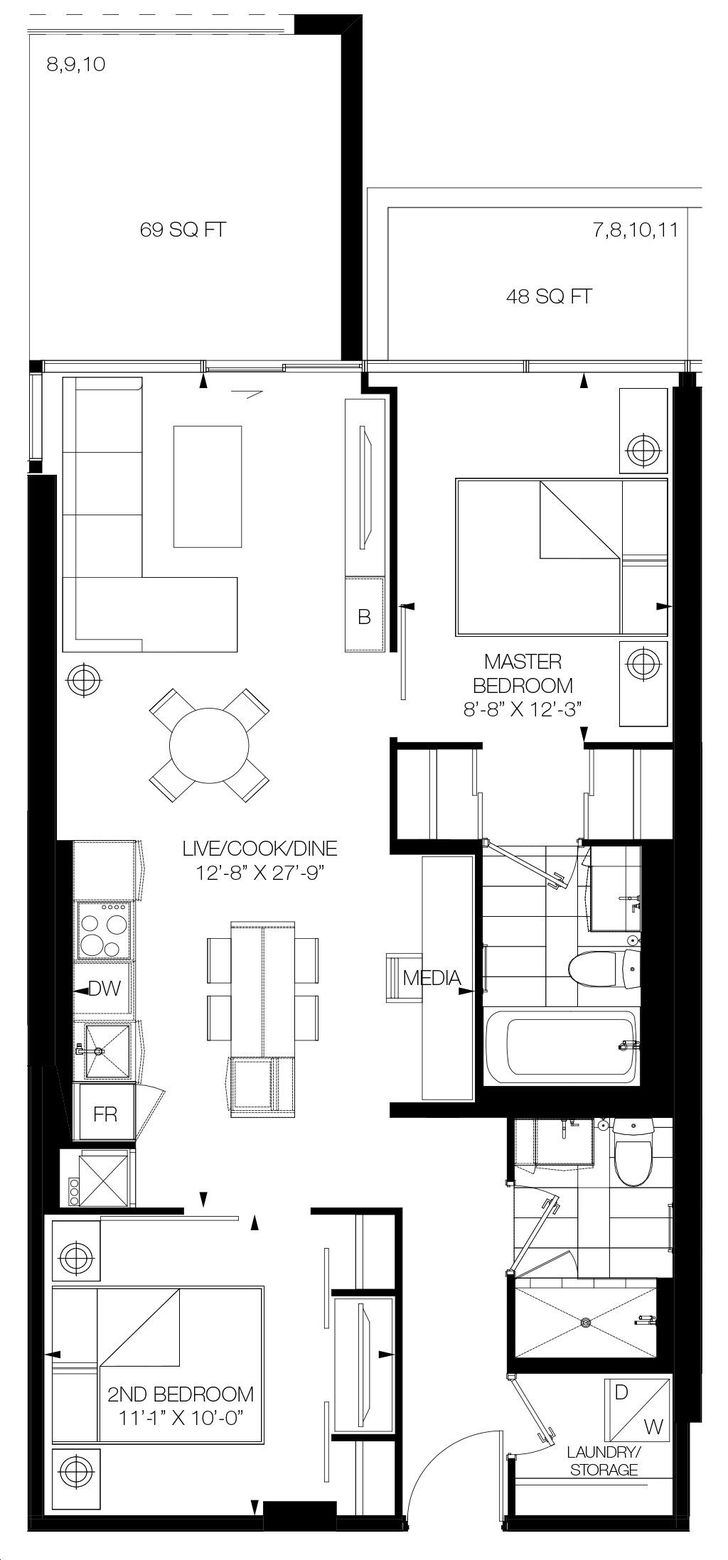 Art Shoppe Lofts Condos by Freed L2N+M Floorplan 2 bed