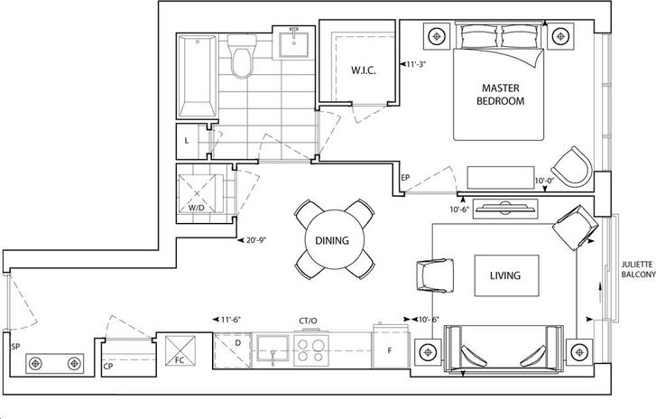 Auberge On The Park Condos 2 by Tridel |1F1- 2 Floorplan 1 bed & 1 bath