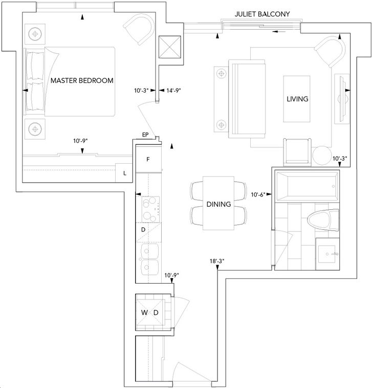 Avani 2 at Metrogate by Tridel |1C Floorplan 1 bed & 1 bath