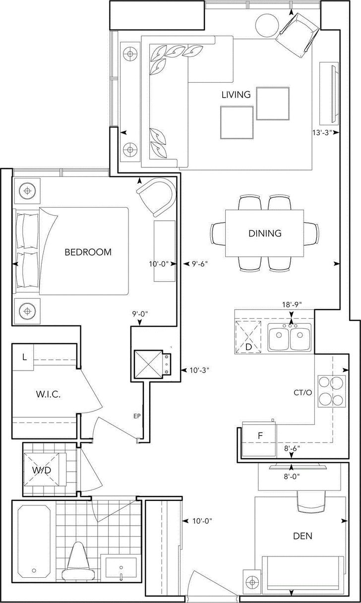 Avani at Metrogate by Tridel |Avani 1AA+D Floorplan 1 bed & 1 bath