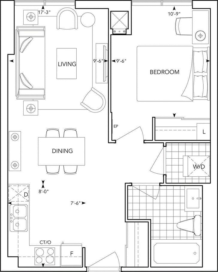 Avani at Metrogate by Tridel |Avani 1Y1 Floorplan 1 bed & 1 bath