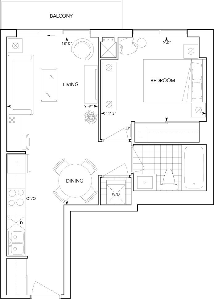 Avani at Metrogate by Tridel |Avani 1Z Floorplan 1 bed & 1 bath