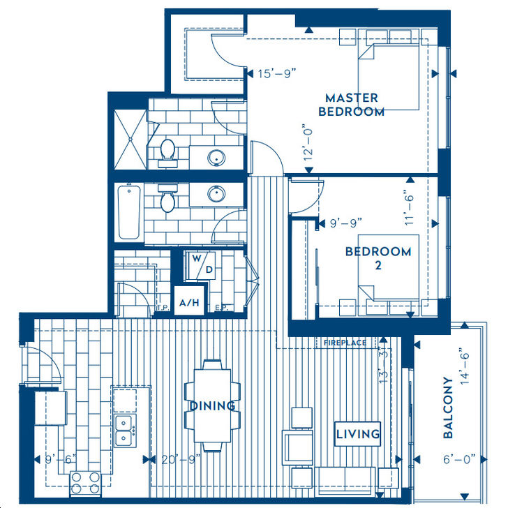 Azure Condominiums by Tricar Chelsea 2D Floorplan 2 bed