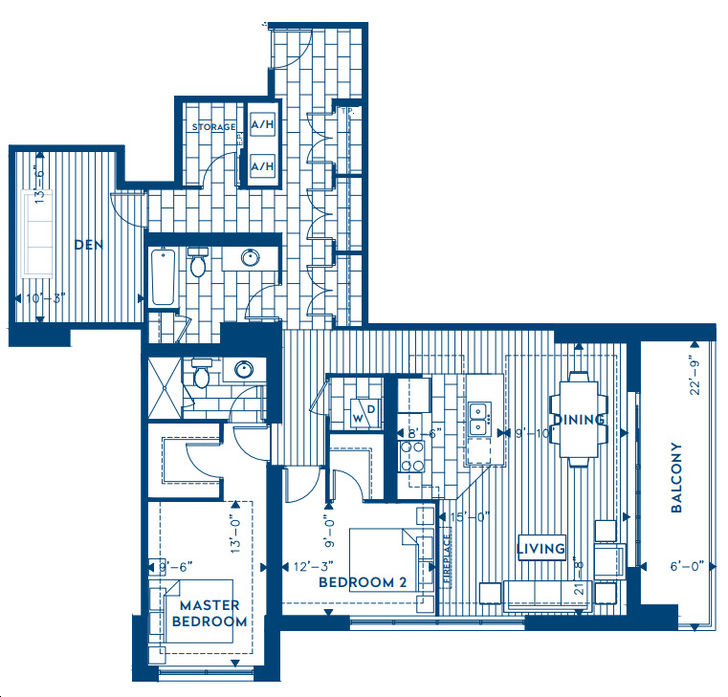 Azure Condominiums by Tricar Hudson 2F Floorplan 2 bed